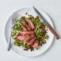 Griddled steak with mustard, fennel and puy lentils