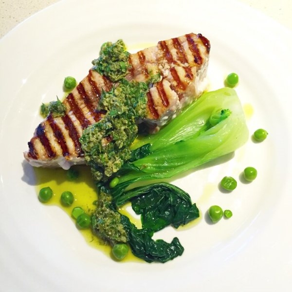 Griddled swordfish with salsa verde