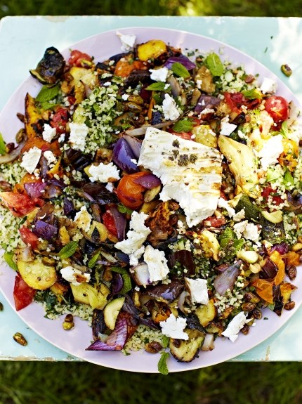 Griddled vegetables and feta with tabbouleh
