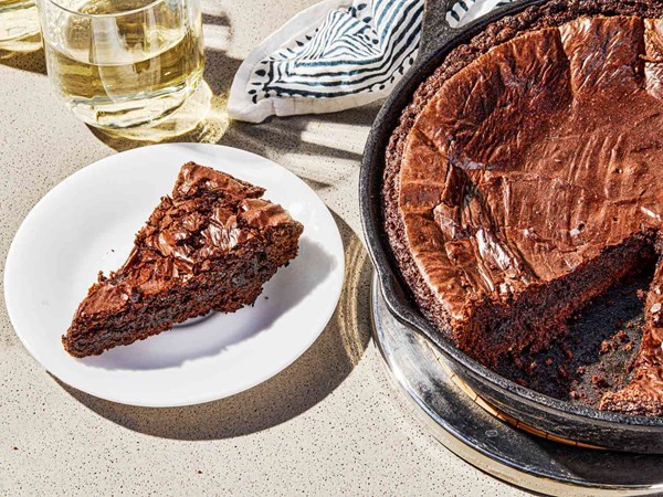 Grill-baked smoked ancho chile skillet brownie