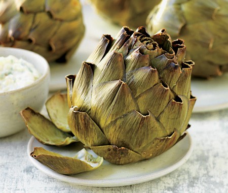 Grill-roasted artichokes with smoked garlic aioli
