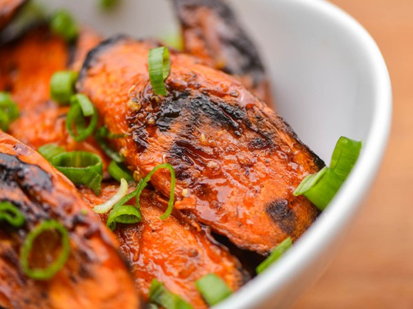 Grill-roasted carrots with sweet soy glaze