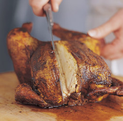 Grill-roasted whole chicken