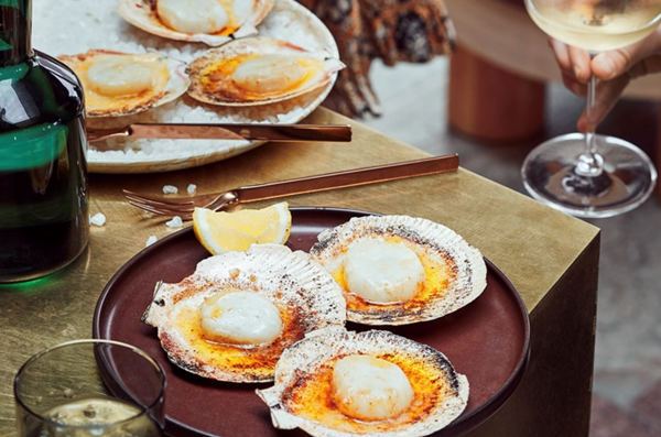 Grilled Abrolhos Island scallops with preserved lemon butter