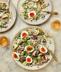 Grilled alliums with eggs and tarragon yoghurt