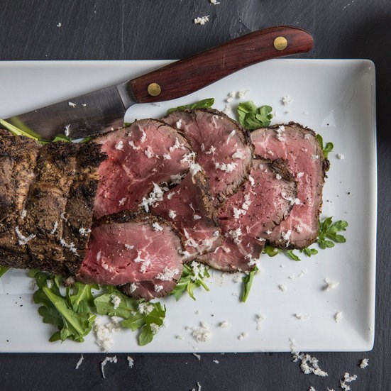 Grilled and chilled beef with buttermilk-horseradish sauce