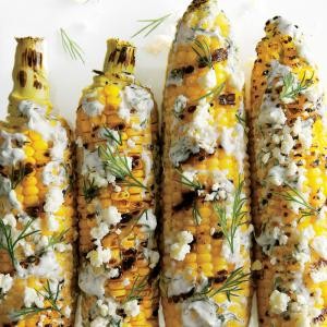 Grilled and dilled corn on the cob