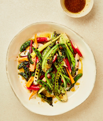 Grilled and raw veg with honey-and-soy dressing