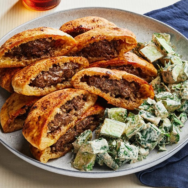 Grilled arayes with creamy cucumber salad 