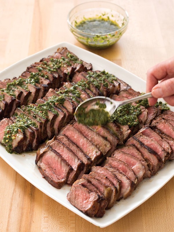 Grilled Argentine steaks with chimichurri sauce