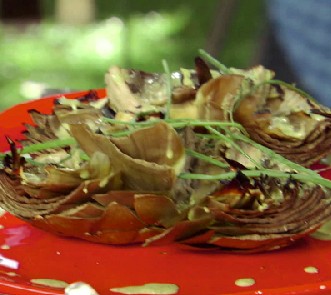 Grilled artichokes with green goddess dressing