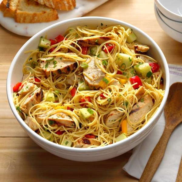 Grilled Asian chicken pasta salad