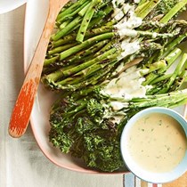 Grilled asparagus and broccolini with Hollandaise