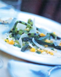 Grilled asparagus and leeks with parsleyed eggs