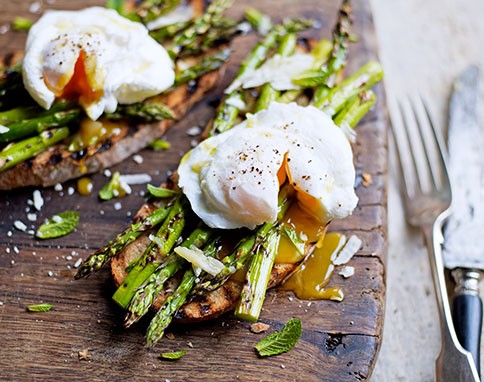 Grilled asparagus and poached egg on toast