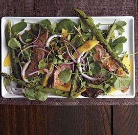 Grilled asparagus and steak salad with hoisin vinaigrette