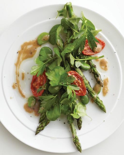 Grilled asparagus with fava beans & mustard