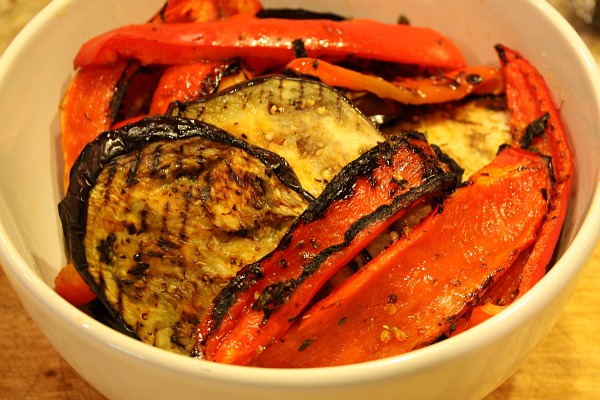 Grilled aubergine & peppers