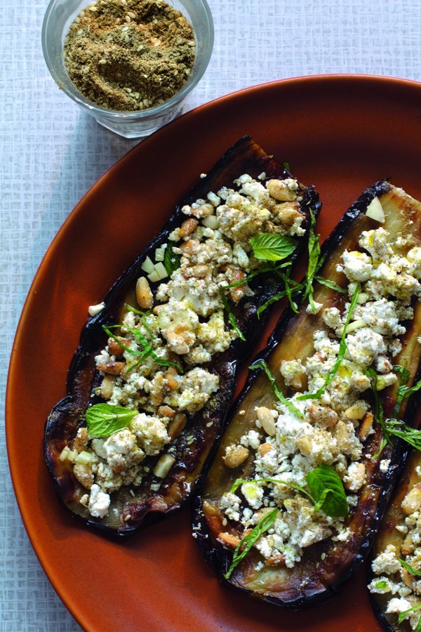 Grilled aubergine with feta