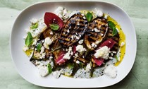Grilled aubergine with feta and yogurt