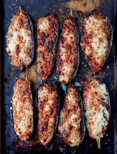 Grilled aubergines with miso dengaku & mozzarella
