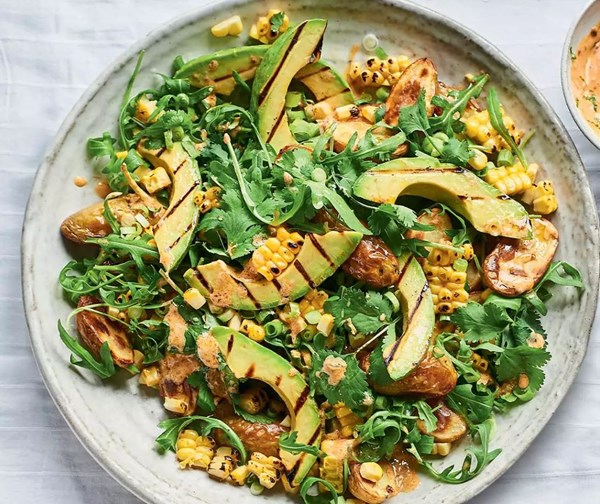 Grilled avocado, corn & chipotle salad