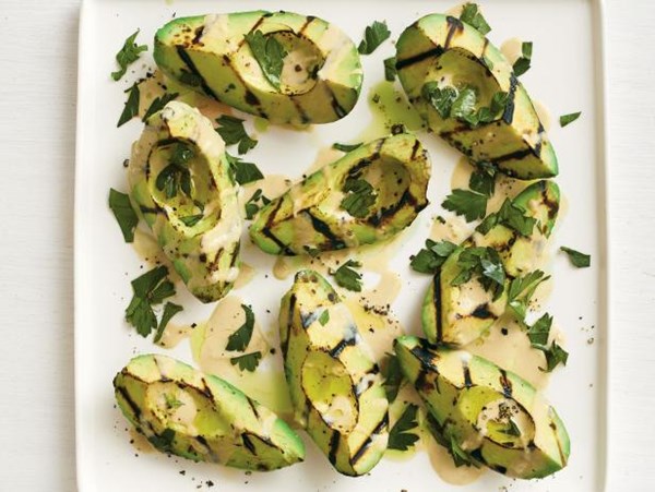 Grilled avocado with tahini
