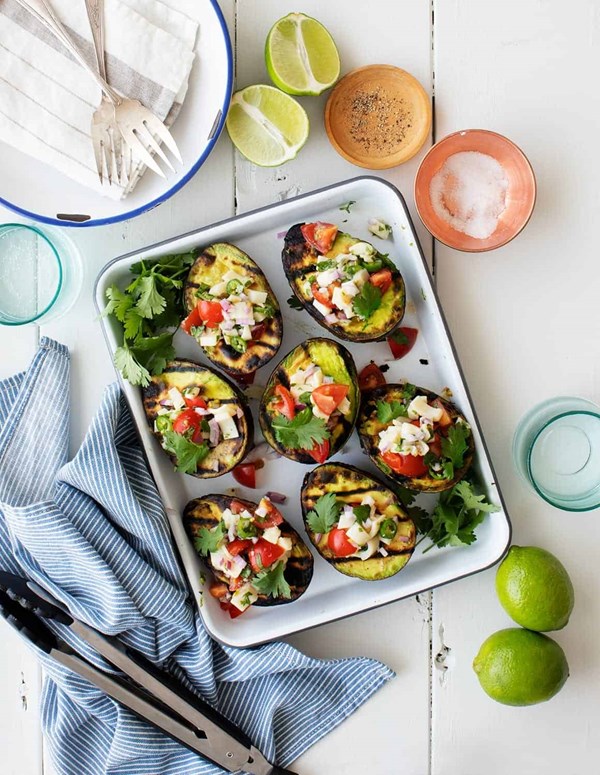 Grilled avocado with veggie ceviche