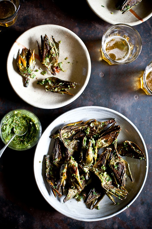 Grilled baby artichokes with chimichurri