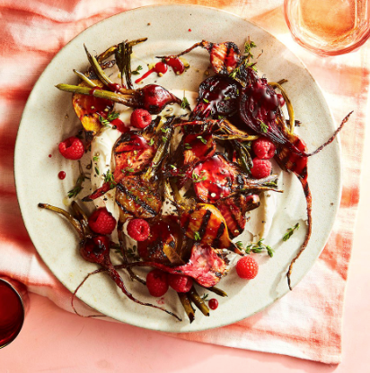 Grilled baby beets with raspberry-thyme glaze