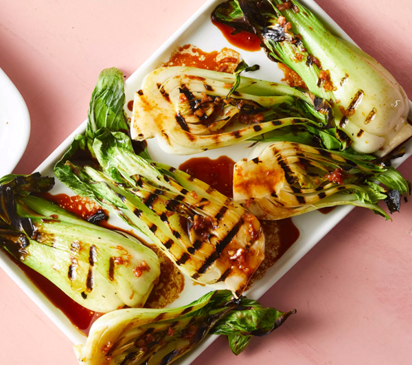 Grilled baby bok choy with soy-lime dressing