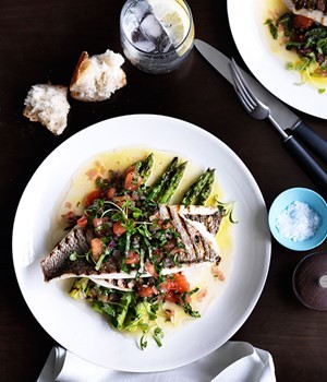 Grilled baby snapper with sauce Antiboise