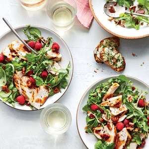 Grilled balsamic chicken salad with spiced pecans