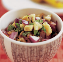 Grilled banana and red onion salsa