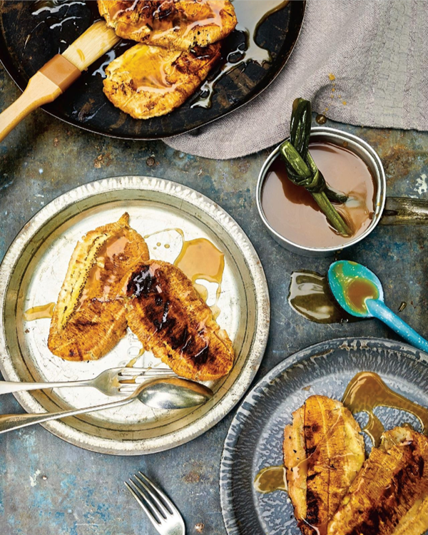 Grilled bananas with coconut-palm sugar syrup