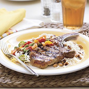 Grilled basil-and-garlic pork chops