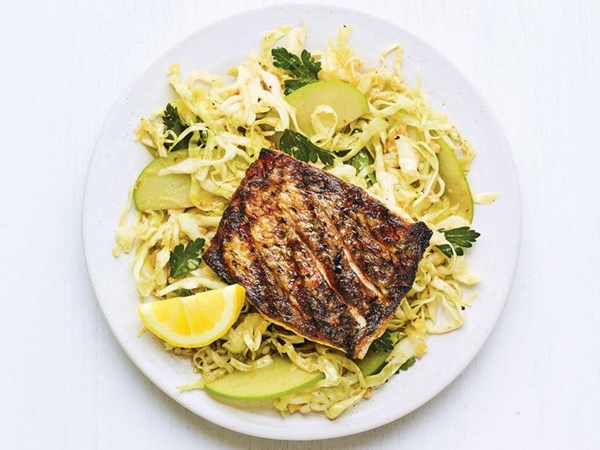 Grilled bass with cabbage salad