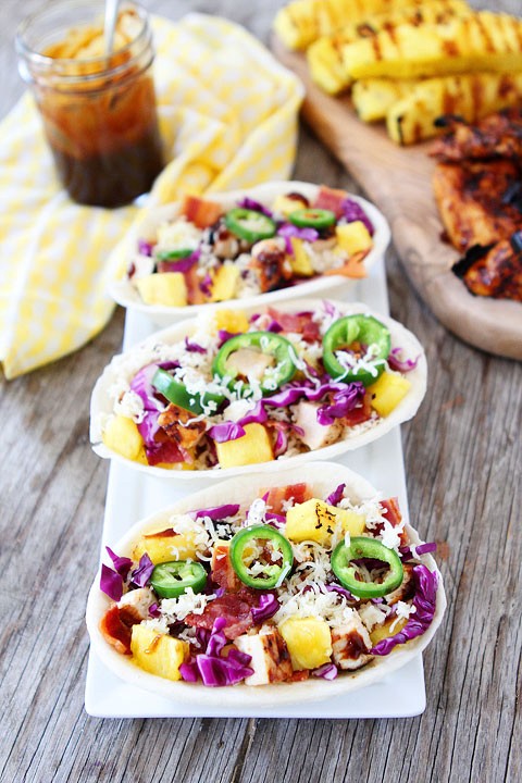 Grilled bbq chicken and pineapple tacos