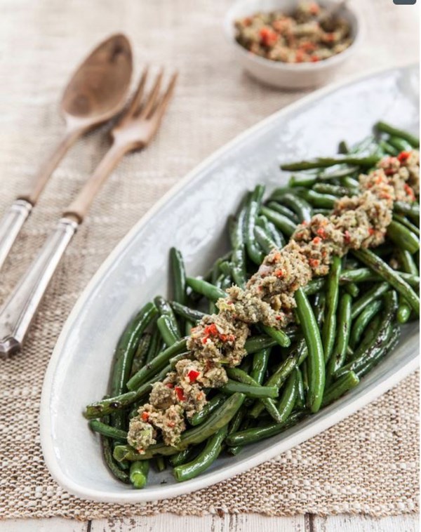Grilled beans with pumpkin seed salsa