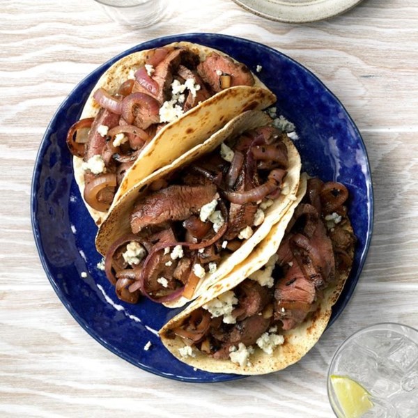 Grilled beef & blue cheese tacos
