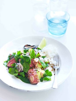 Grilled beef and eggplant salad