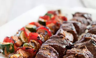 Grilled beef and vegetable kebabs with lemon and rosemary