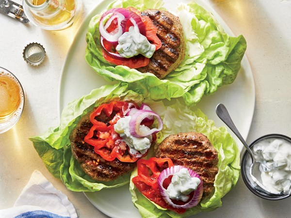 Grilled beef mushroom burgers
