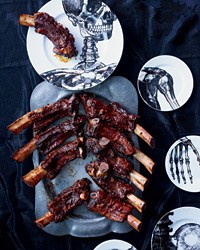 Grilled beef ribs with smoky-sweet barbecue sauce