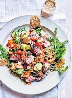 Grilled beef salad with sesame maple dressing