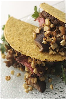 Grilled beef tacos with porcini and morita chili pepper