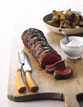 Grilled beef tenderloin with potato hobo packs