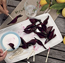 Grilled beets with lemon crème fraîche dip