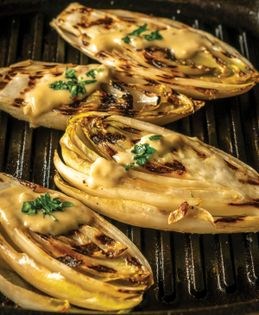 Grilled Belgian endive with anchovy vinaigrette
