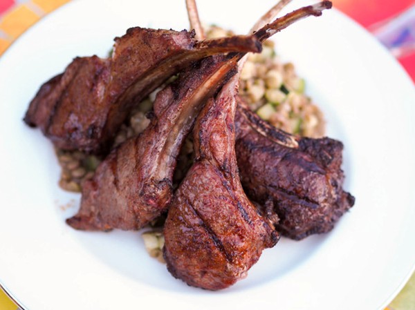 Grilled berbere-spiced lamb chops with cucumber-lentil salad